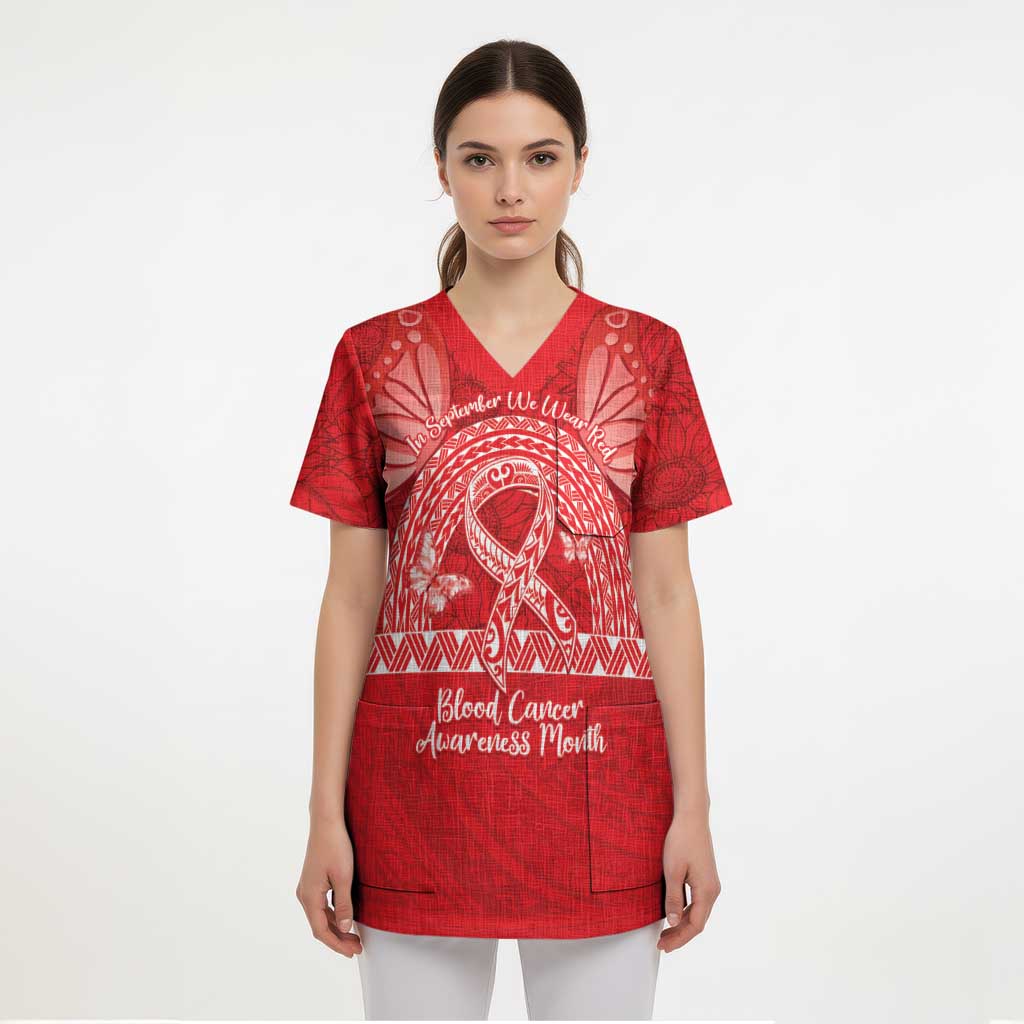 Personalised In September We Wear Red Scrub Top Polynesia Blood Cancer Awareness - Polynesian Pride