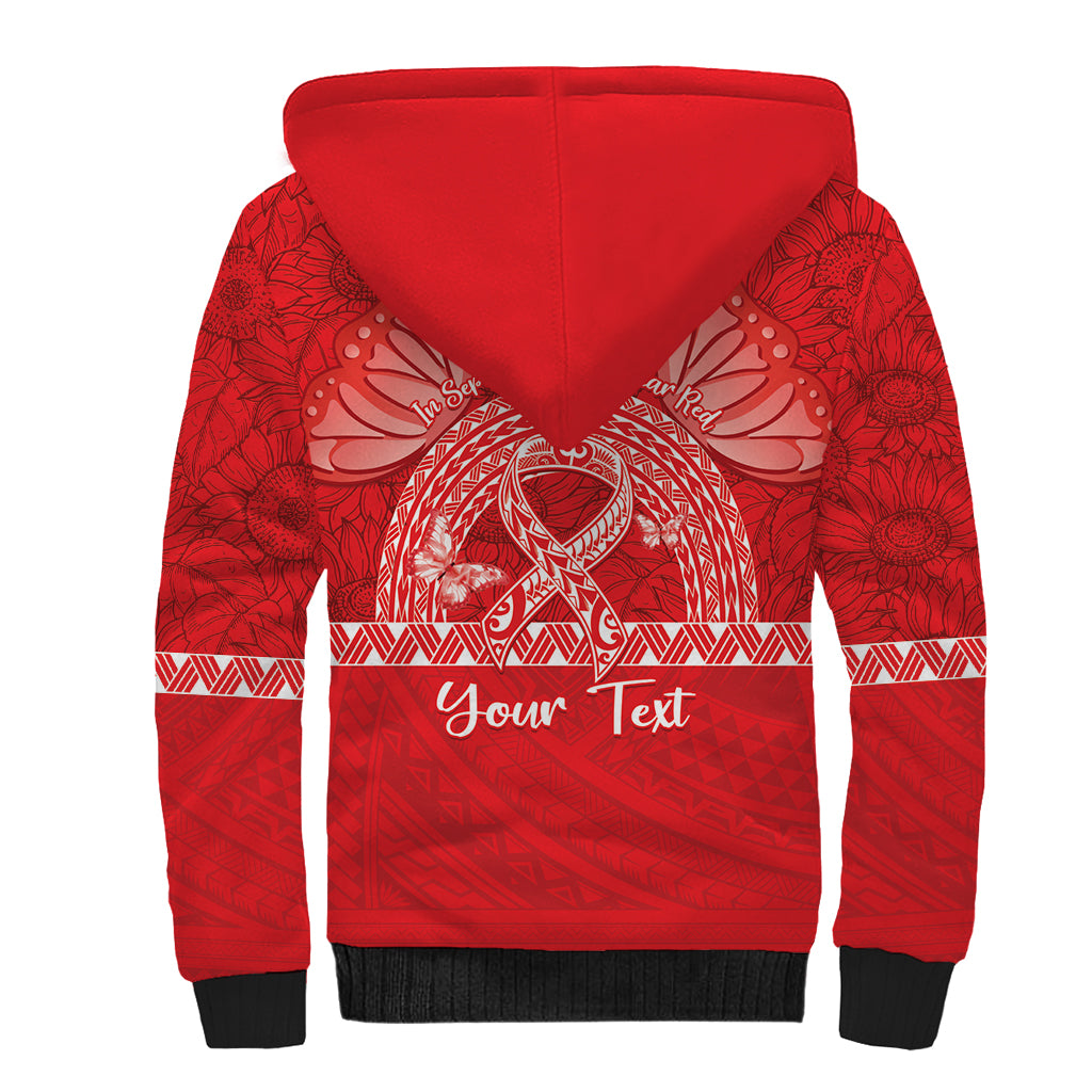 Personalised In September We Wear Red Sherpa Hoodie Polynesia Blood Cancer Awareness