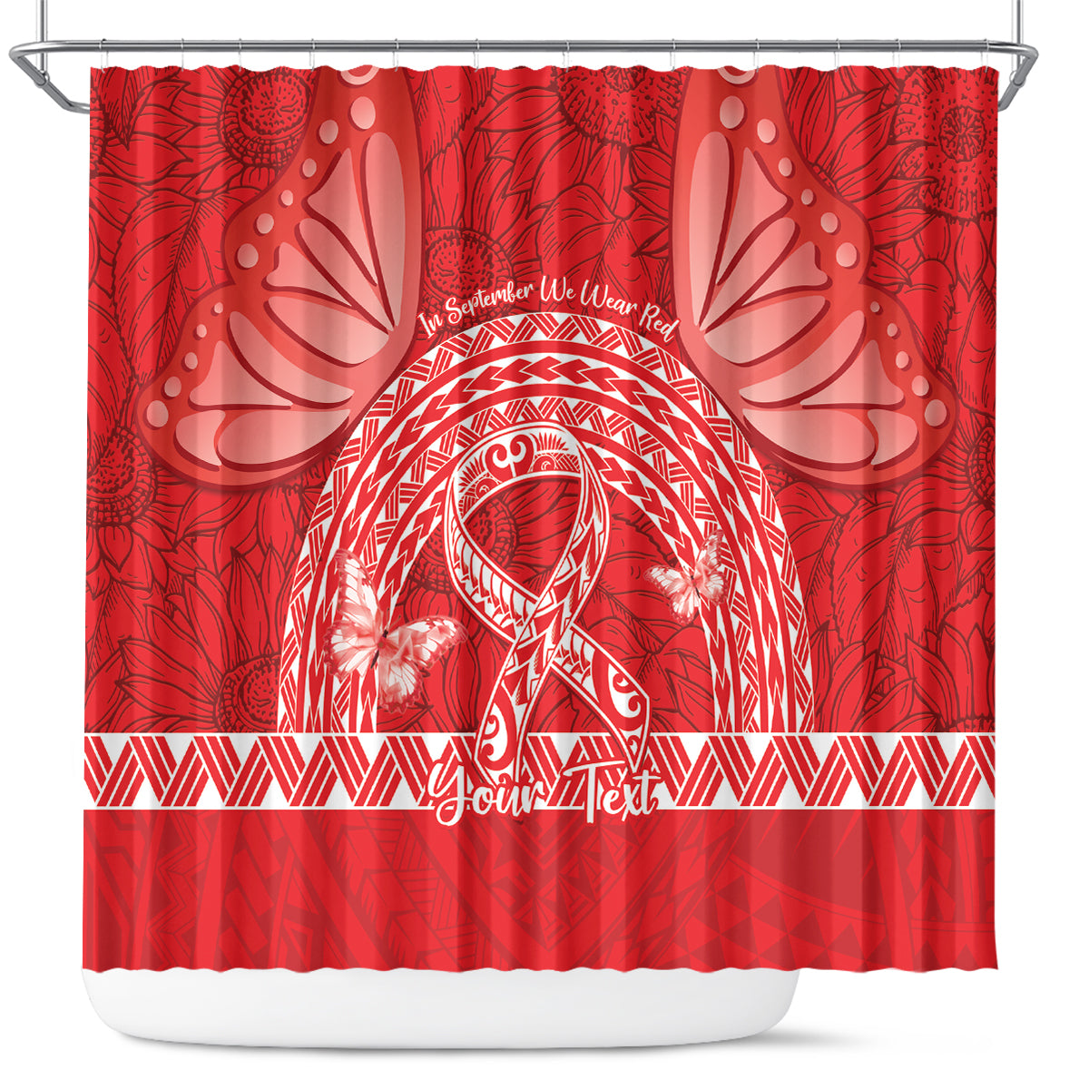 Personalised In September We Wear Red Shower Curtain Polynesia Blood Cancer Awareness LT14 Red - Polynesian Pride