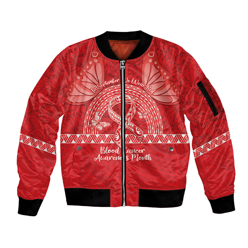 Personalised In September We Wear Red Sleeve Zip Bomber Jacket Polynesia Blood Cancer Awareness LT14 Unisex Red - Polynesian Pride
