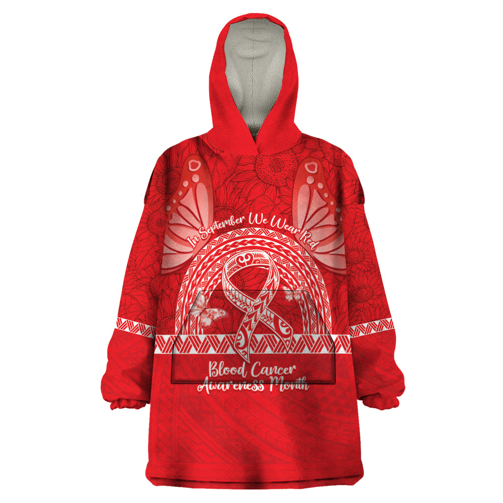 Personalised In September We Wear Red Wearable Blanket Hoodie Polynesia Blood Cancer Awareness LT14 One Size Red - Polynesian Pride