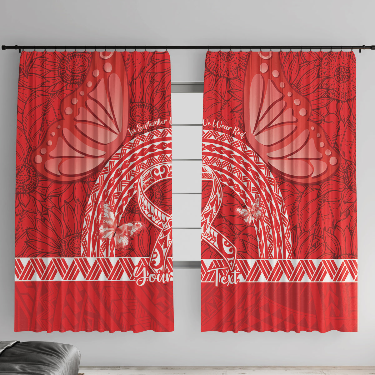 Personalised In September We Wear Red Window Curtain Polynesia Blood Cancer Awareness LT14 With Hooks Red - Polynesian Pride