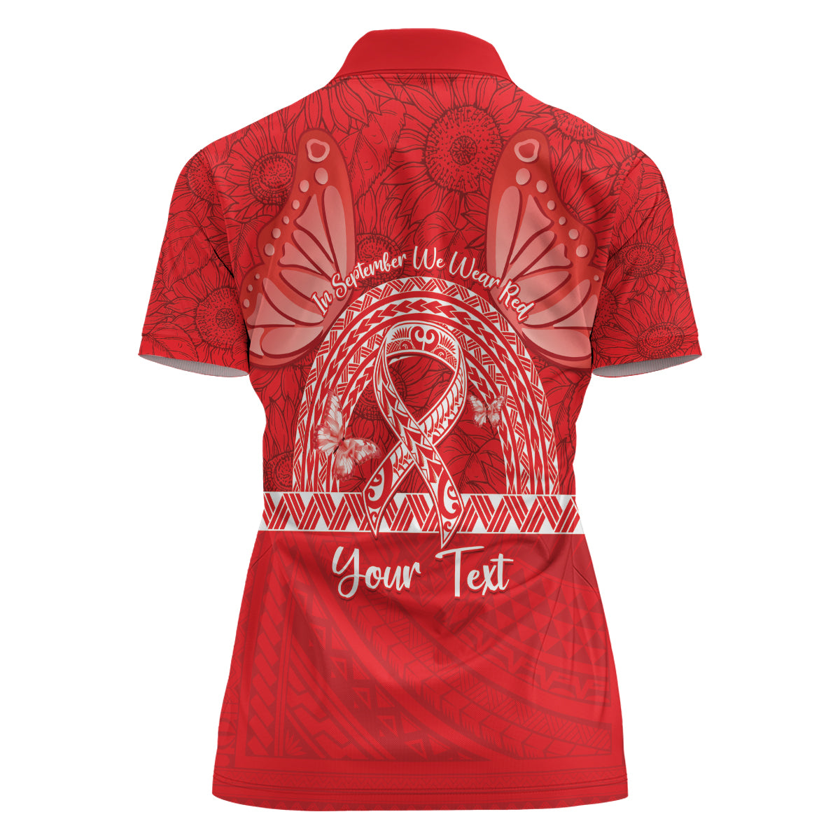Personalised In September We Wear Red Women Polo Shirt Polynesia Blood Cancer Awareness
