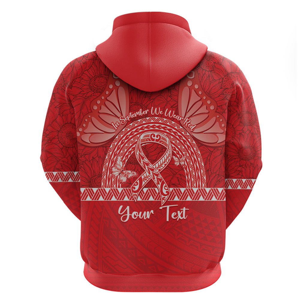 Personalised In September We Wear Red Zip Hoodie Polynesia Blood Cancer Awareness