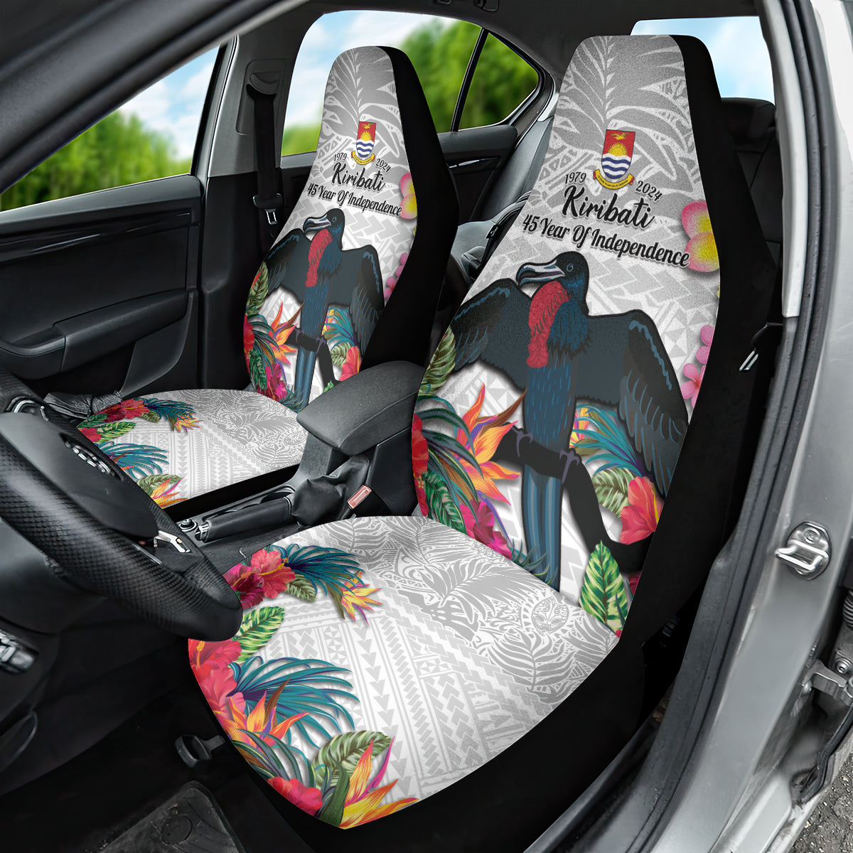 Kiribati Independence Day Car Seat Cover Frigatebird Mix Tropical Flowers - White Style LT14 - Polynesian Pride