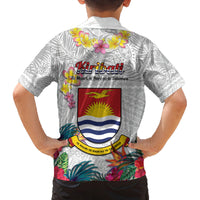 Kiribati Independence Day Family Matching Tank Maxi Dress and Hawaiian Shirt Frigatebird Mix Tropical Flowers - White Style LT14 - Polynesian Pride