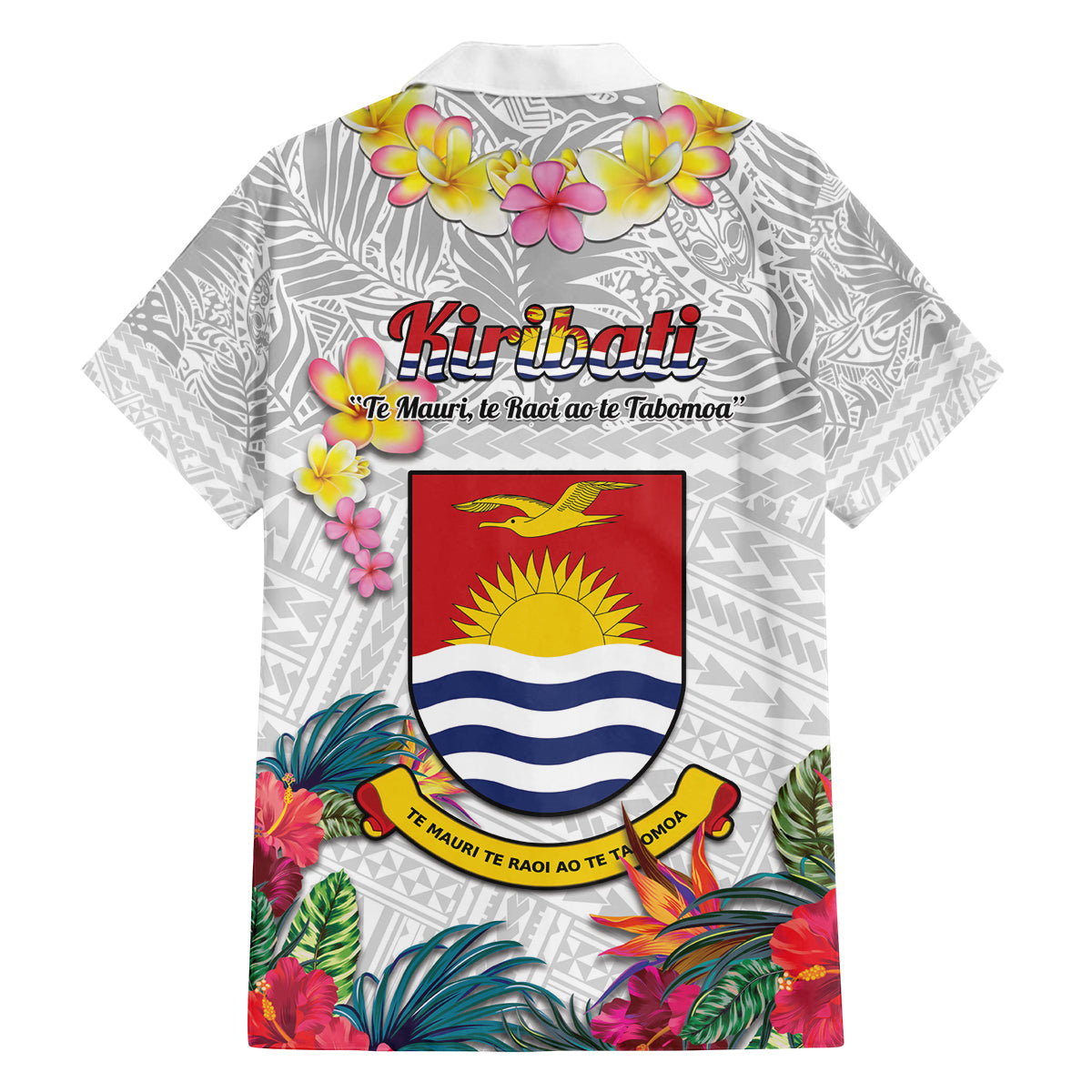 Kiribati Independence Day Family Matching Tank Maxi Dress and Hawaiian Shirt Frigatebird Mix Tropical Flowers - White Style LT14 - Polynesian Pride