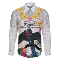 Kiribati Independence Day Family Matching Tank Maxi Dress and Hawaiian Shirt Frigatebird Mix Tropical Flowers - White Style LT14 Dad's Shirt - Long Sleeve White - Polynesian Pride