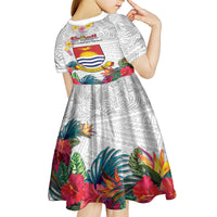 Kiribati Independence Day Kid Short Sleeve Dress Frigatebird Mix Tropical Flowers - White Style