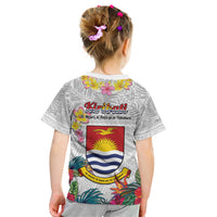 Kiribati Independence Day Kid T Shirt Frigatebird Mix Tropical Flowers - White Style