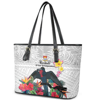 Kiribati Independence Day Leather Tote Bag Frigatebird Mix Tropical Flowers - White Style