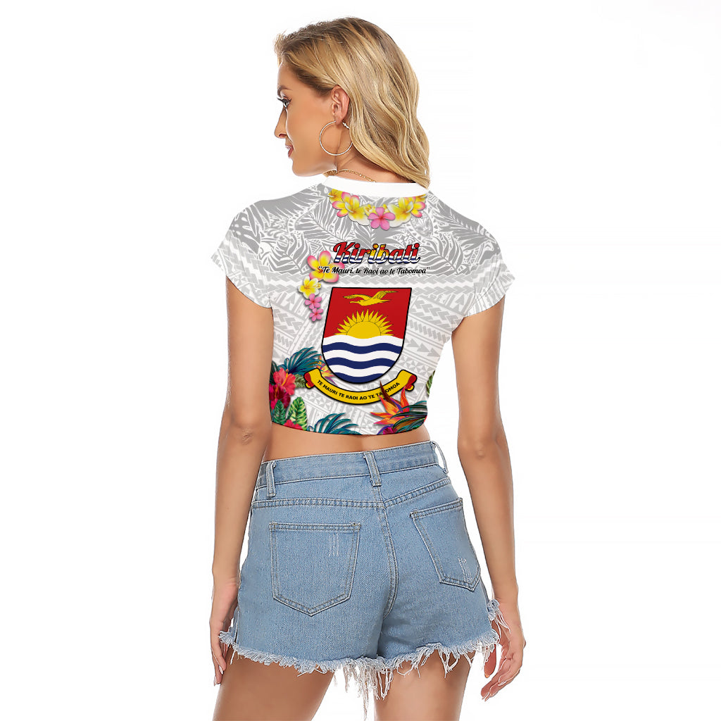 Kiribati Independence Day Raglan Cropped T Shirt Frigatebird Mix Tropical Flowers - White Style