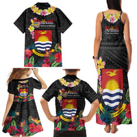 Kiribati Independence Day Family Matching Tank Maxi Dress and Hawaiian Shirt Frigatebird Mix Tropical Flowers - Black Style