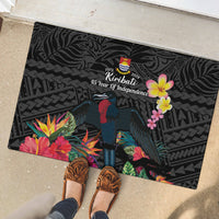 Kiribati Independence Day Rubber Doormat Frigatebird Mix Tropical Flowers - Black Style