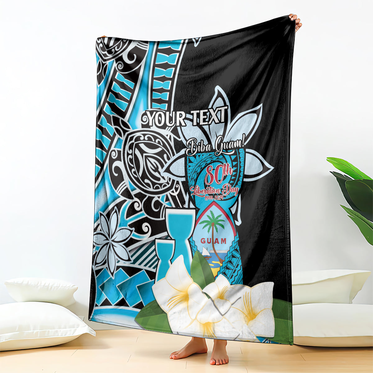 Personalised Guam Liberation Day Blanket Chamorro Latte Stone With Guasali Flowers