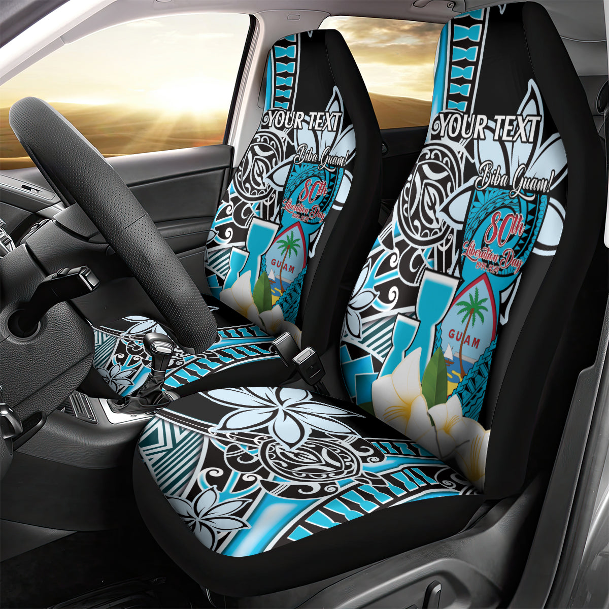 Personalised Guam Liberation Day Car Seat Cover Chamorro Latte Stone With Guasali Flowers