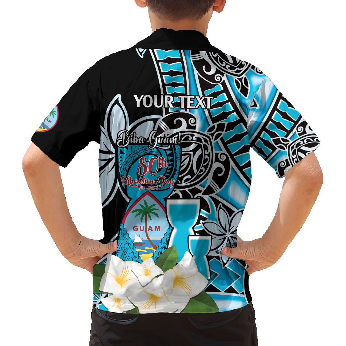 Personalised Guam Liberation Day Family Matching Long Sleeve Bodycon Dress and Hawaiian Shirt 80th Anniversary Chamorro Latte Stone With Guasali Flowers LT14 - Polynesian Pride