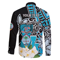 Personalised Guam Liberation Day Family Matching Long Sleeve Bodycon Dress and Hawaiian Shirt 80th Anniversary Chamorro Latte Stone With Guasali Flowers LT14 - Polynesian Pride