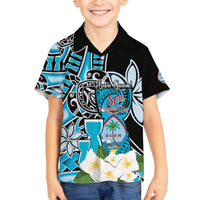 Personalised Guam Liberation Day Family Matching Long Sleeve Bodycon Dress and Hawaiian Shirt 80th Anniversary Chamorro Latte Stone With Guasali Flowers LT14 Son's Shirt Blue - Polynesian Pride