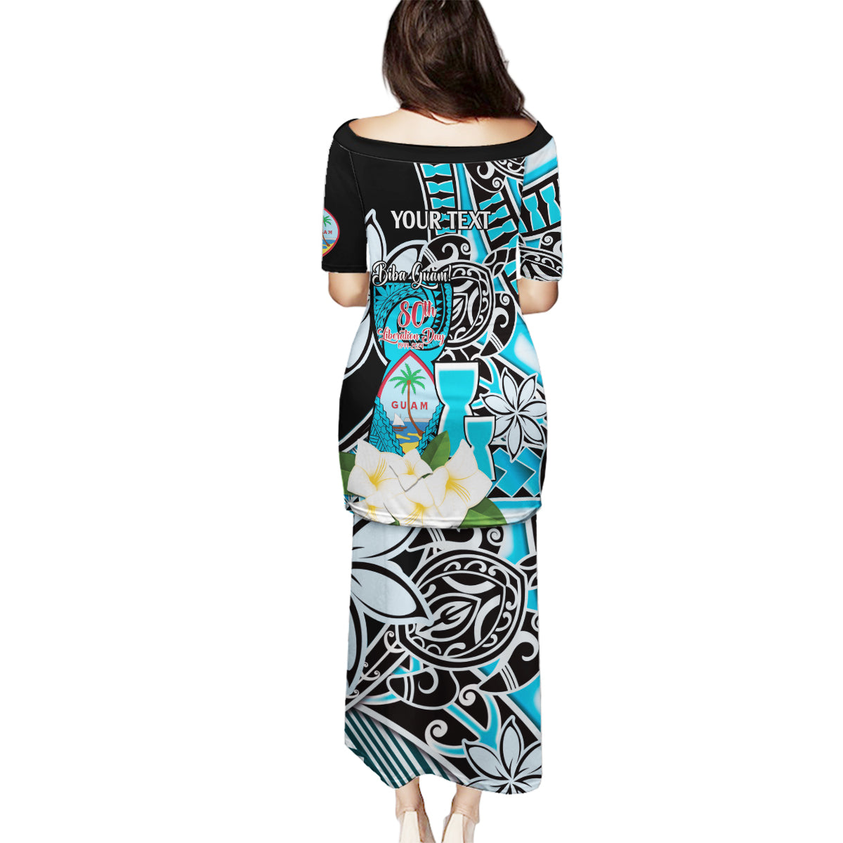 Personalised Guam Liberation Day Family Matching Puletasi and Hawaiian Shirt Chamorro Latte Stone With Guasali Flowers