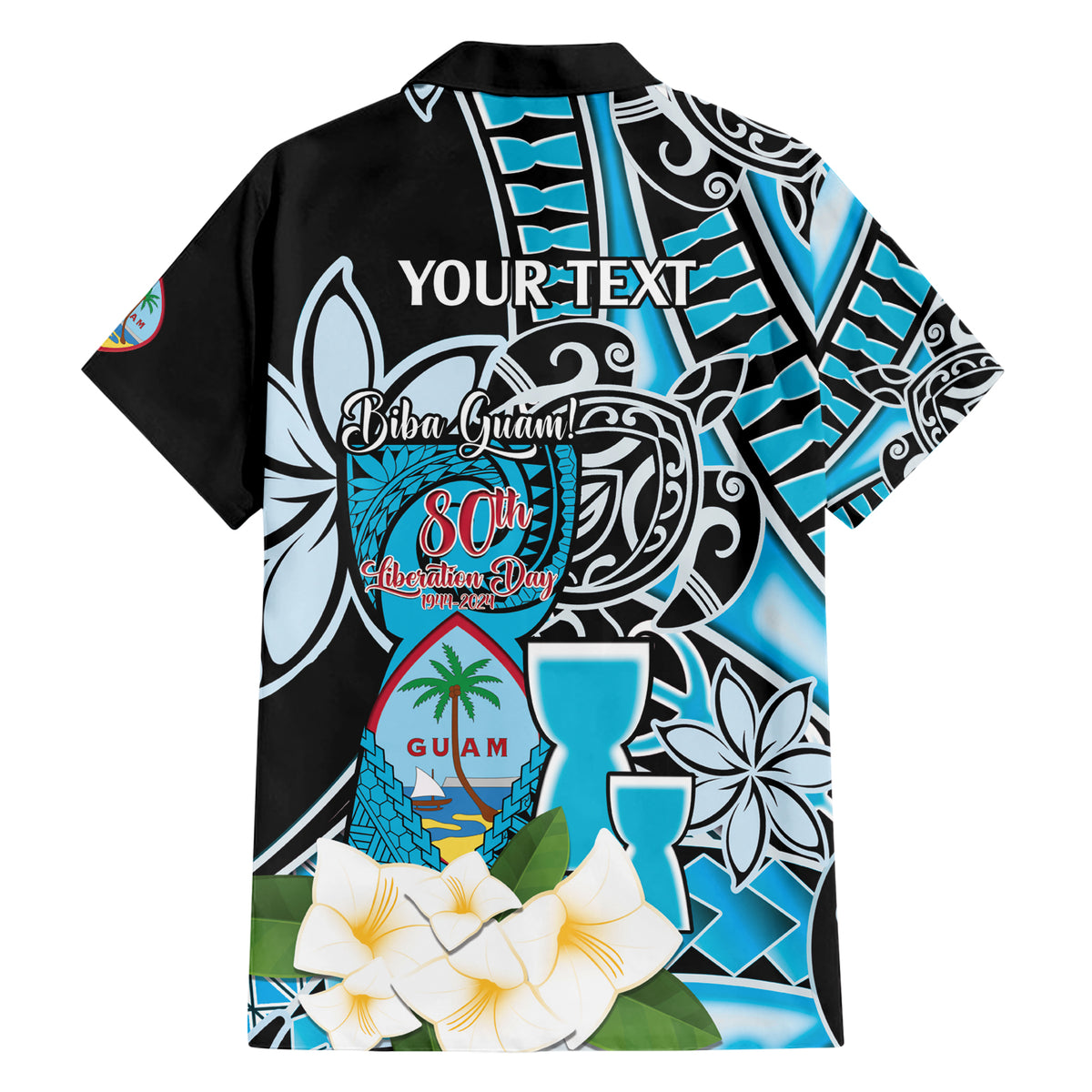 Personalised Guam Liberation Day Hawaiian Shirt Chamorro Latte Stone With Guasali Flowers