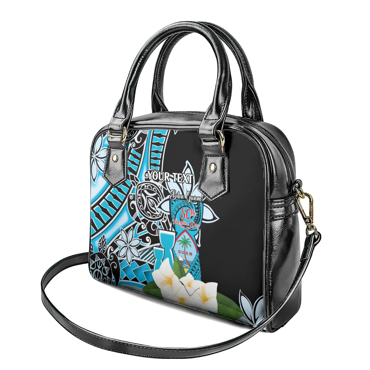Personalised Guam Liberation Day Shoulder Handbag Chamorro Latte Stone With Guasali Flowers