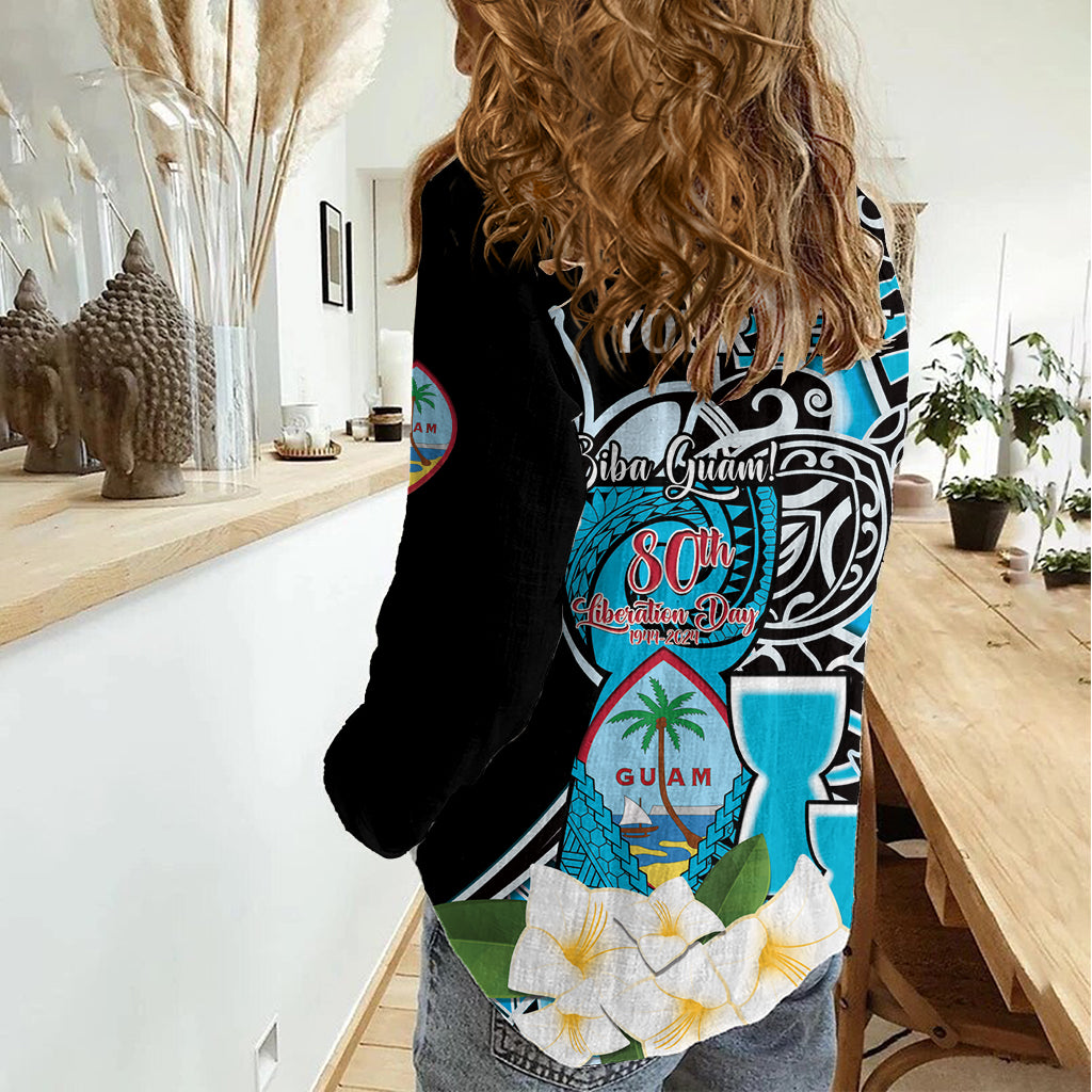 Personalised Guam Liberation Day Women Casual Shirt Chamorro Latte Stone With Guasali Flowers