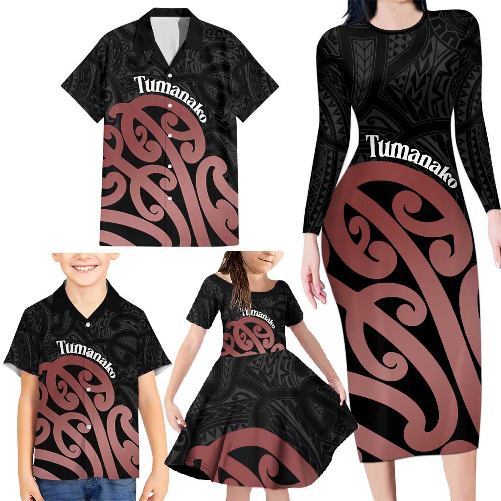 New Zealand Mangopare Tamanako Family Matching Long Sleeve Bodycon Dress and Hawaiian Shirt Aotearoa Maori