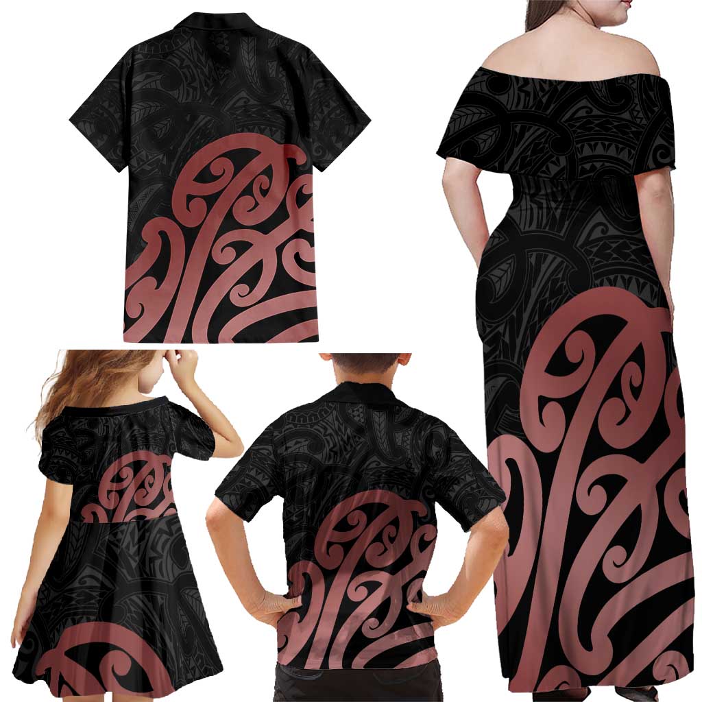New Zealand Mangopare Tamanako Family Matching Off Shoulder Maxi Dress and Hawaiian Shirt Aotearoa Maori
