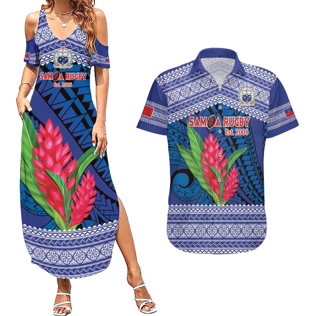 Custom Samoa Rugby Couples Matching Summer Maxi Dress and Hawaiian Shirt 2024 Go Champions Samoan Gingers LT14 Blue - Polynesian Pride