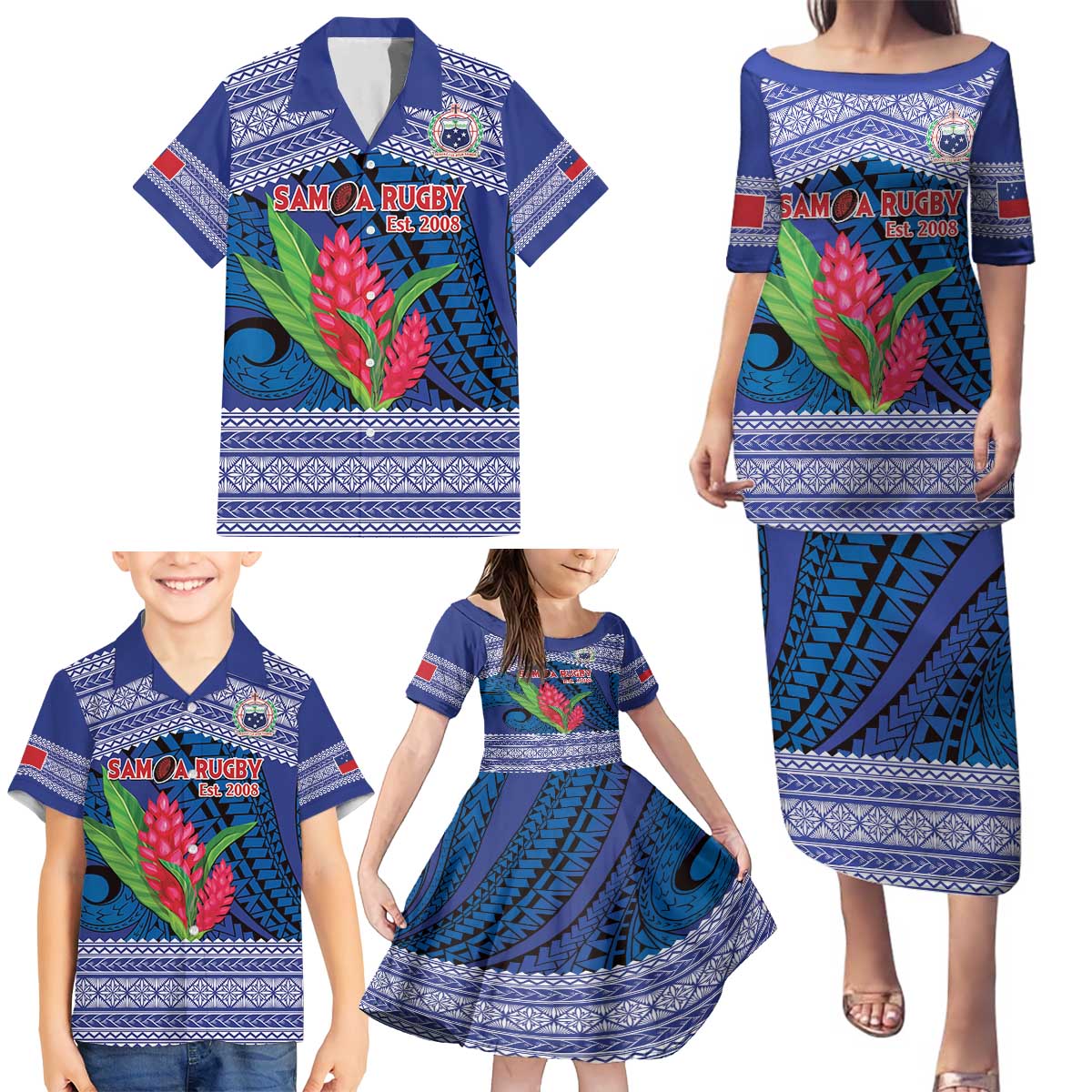 Custom Samoa Rugby Family Matching Puletasi and Hawaiian Shirt 2024 Go Champions Samoan Gingers