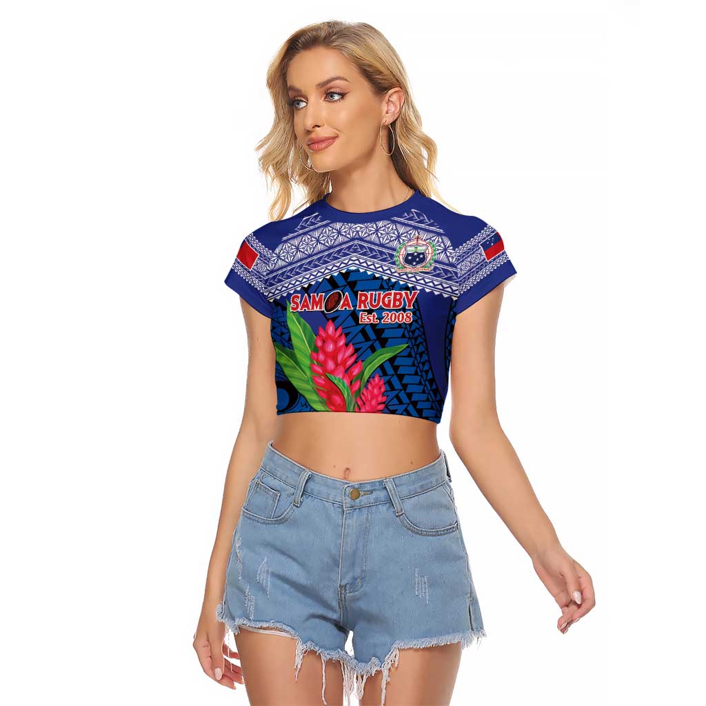 Custom Samoa Rugby Raglan Cropped T Shirt 2024 Go Champions Samoan Gingers LT14 Female Blue - Polynesian Pride