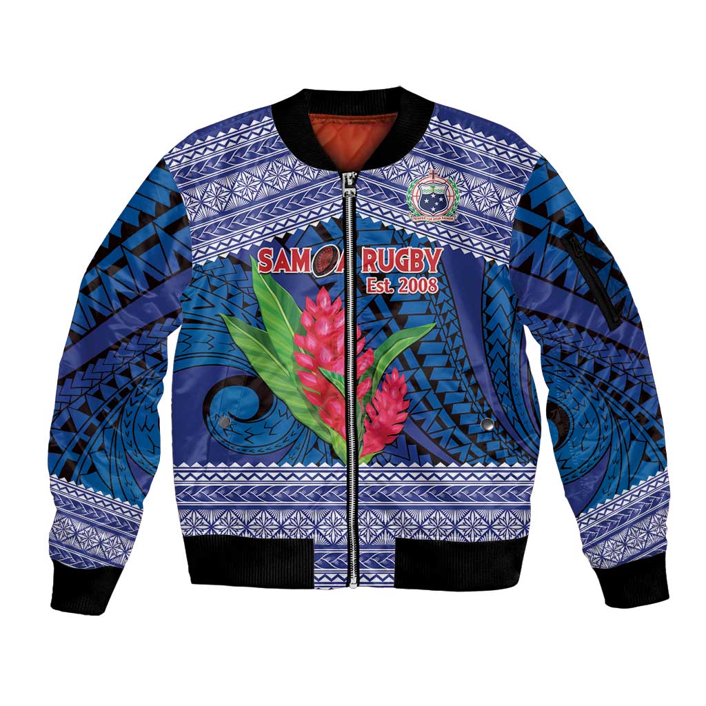 Custom Samoa Rugby Sleeve Zip Bomber Jacket 2024 Go Champions Samoan Gingers LT14 Unisex Blue - Polynesian Pride