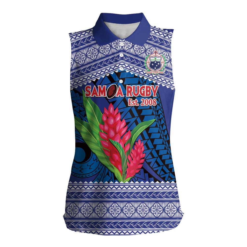Custom Samoa Rugby Women Sleeveless Polo Shirt 2024 Go Champions Samoan Gingers LT14 Female Blue - Polynesian Pride