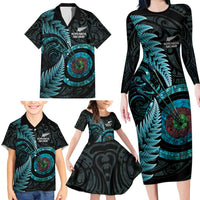 New Zealand Archery Family Matching Long Sleeve Bodycon Dress and Hawaiian Shirt Aotearoa Silver Fern Maori - Polynesian Pride