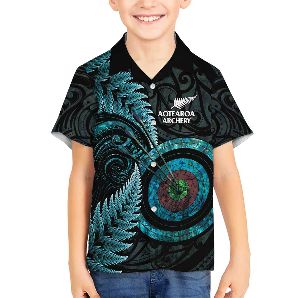 New Zealand Archery Family Matching Long Sleeve Bodycon Dress and Hawaiian Shirt Aotearoa Silver Fern Maori - Polynesian Pride