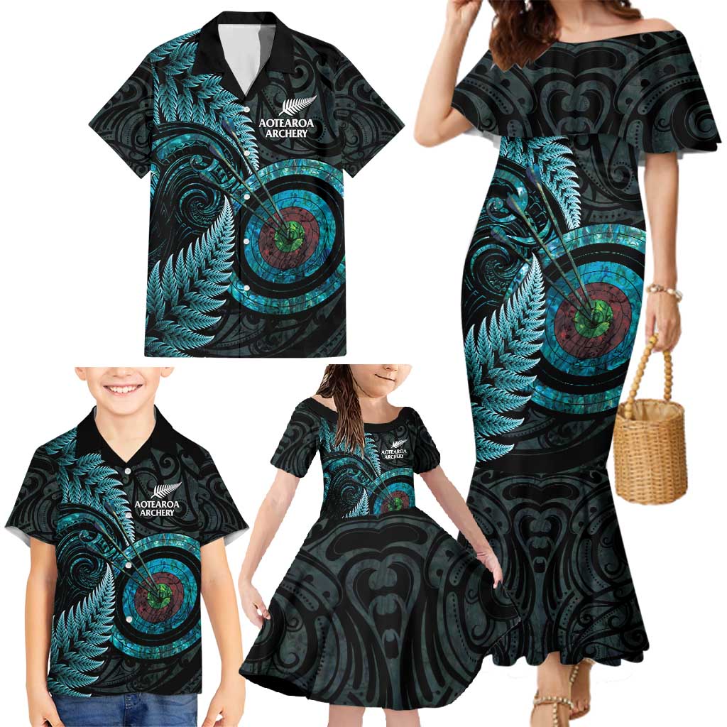 New Zealand Archery Family Matching Mermaid Dress and Hawaiian Shirt Aotearoa Silver Fern Maori - Polynesian Pride