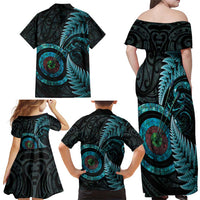 New Zealand Archery Family Matching Off Shoulder Maxi Dress and Hawaiian Shirt Aotearoa Silver Fern Maori - Polynesian Pride
