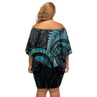 New Zealand Archery Family Matching Off Shoulder Short Dress and Hawaiian Shirt Aotearoa Silver Fern Maori - Polynesian Pride