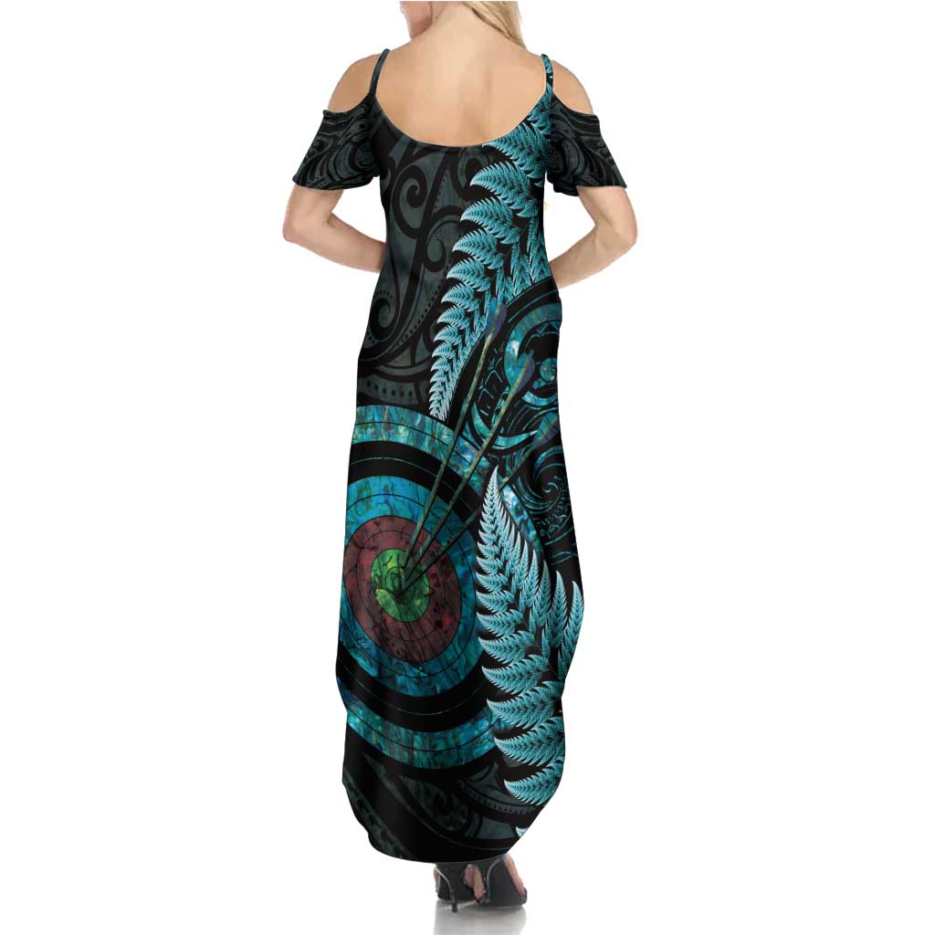 New Zealand Archery Family Matching Summer Maxi Dress and Hawaiian Shirt Aotearoa Silver Fern Maori - Polynesian Pride