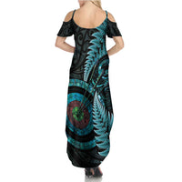 New Zealand Archery Family Matching Summer Maxi Dress and Hawaiian Shirt Aotearoa Silver Fern Maori - Polynesian Pride