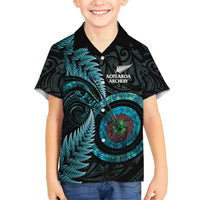 New Zealand Archery Family Matching Summer Maxi Dress and Hawaiian Shirt Aotearoa Silver Fern Maori - Polynesian Pride