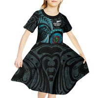 New Zealand Archery Kid Short Sleeve Dress Aotearoa Silver Fern Maori - Polynesian Pride