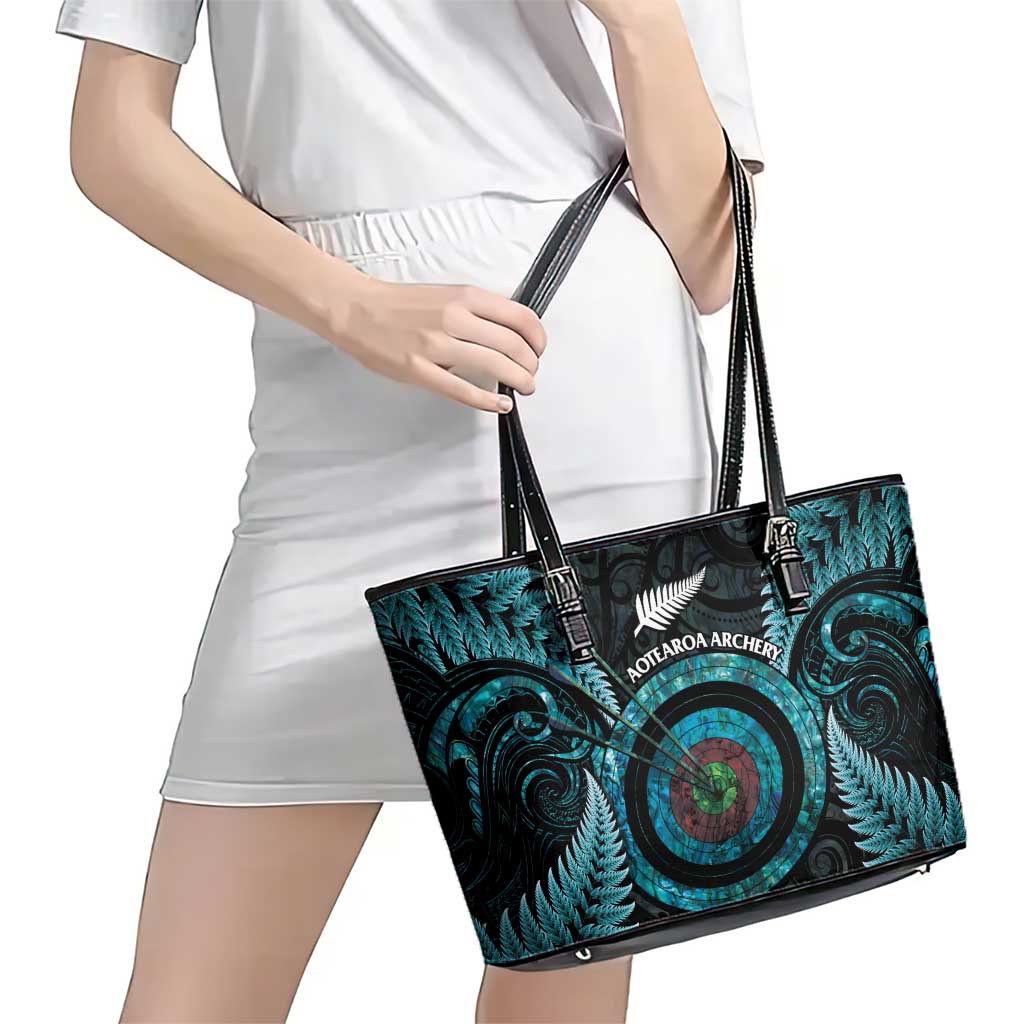 New Zealand Archery Leather Tote Bag Aotearoa Silver Fern Maori - Polynesian Pride