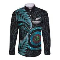 New Zealand Archery Long Sleeve Button Shirt Aotearoa Silver Fern Maori - Polynesian Pride