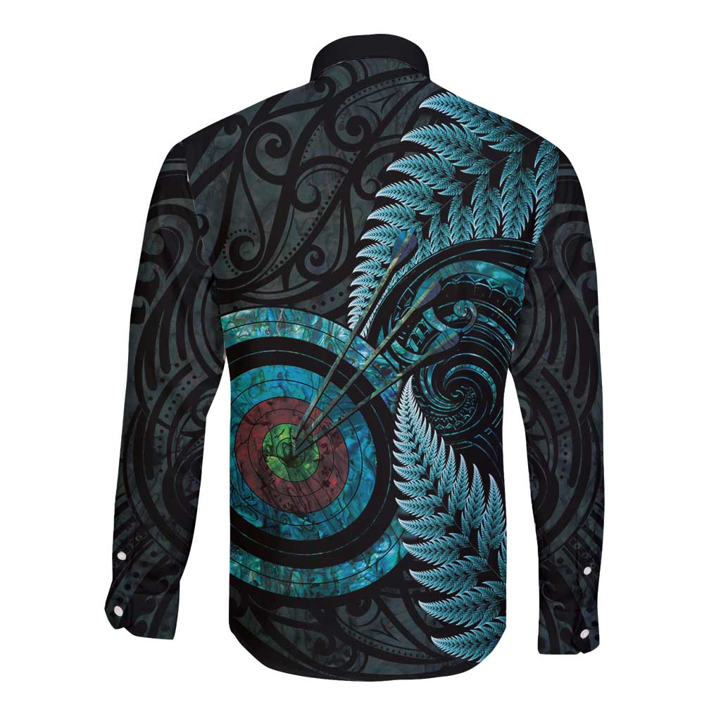 New Zealand Archery Long Sleeve Button Shirt Aotearoa Silver Fern Maori - Polynesian Pride