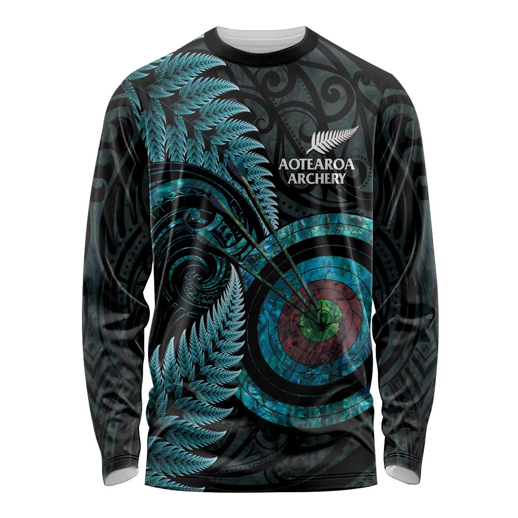 New Zealand Archery Long Sleeve Shirt Aotearoa Silver Fern Maori - Polynesian Pride