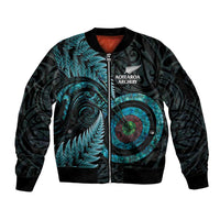 New Zealand Archery Sleeve Zip Bomber Jacket Aotearoa Silver Fern Maori - Polynesian Pride