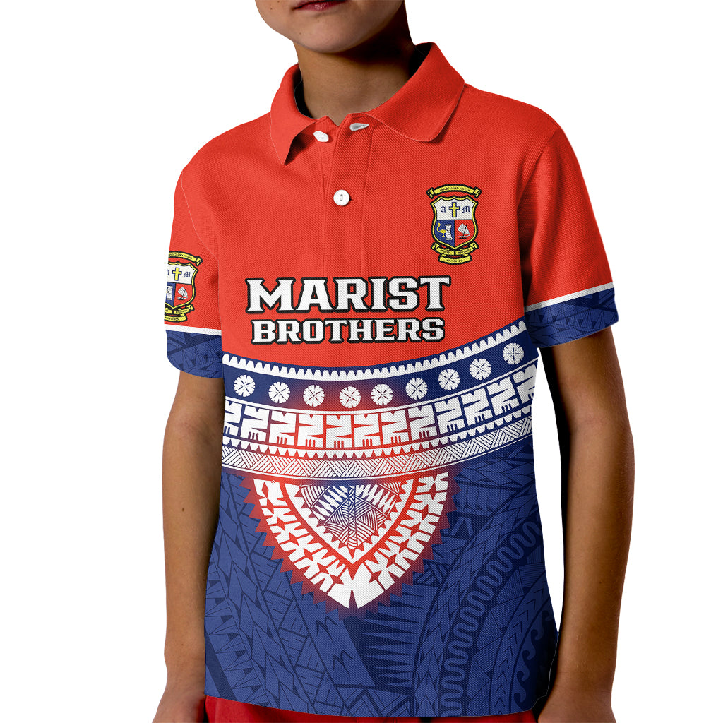 Fiji School Kid Polo Shirt Marist Brothers Fijian Tapa Pattern LT14 Kid Blue - Polynesian Pride