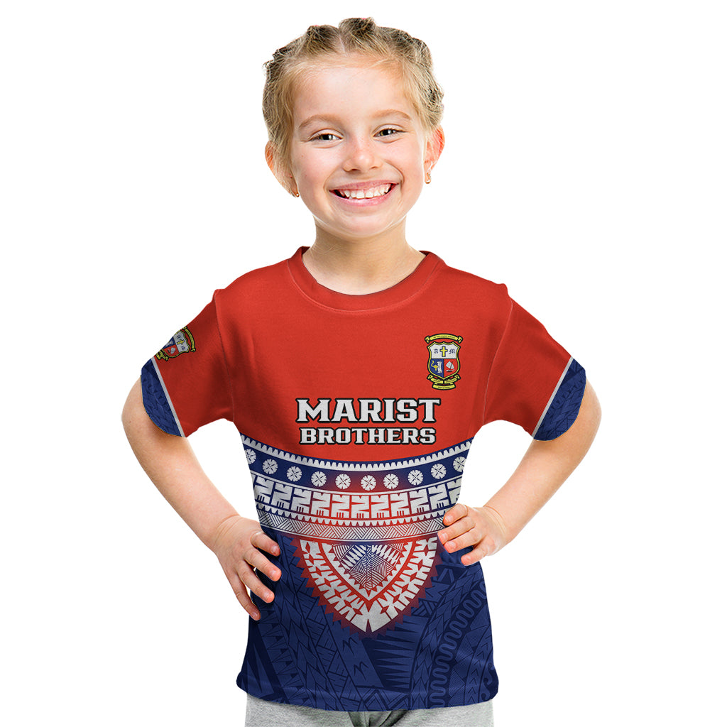 Fiji School Kid T Shirt Marist Brothers Fijian Tapa Pattern LT14 Blue - Polynesian Pride